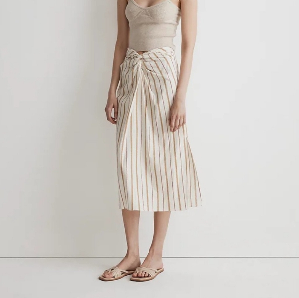 Madewell Desert Dune Stripe Twist Front Sarong Midi Skirt
